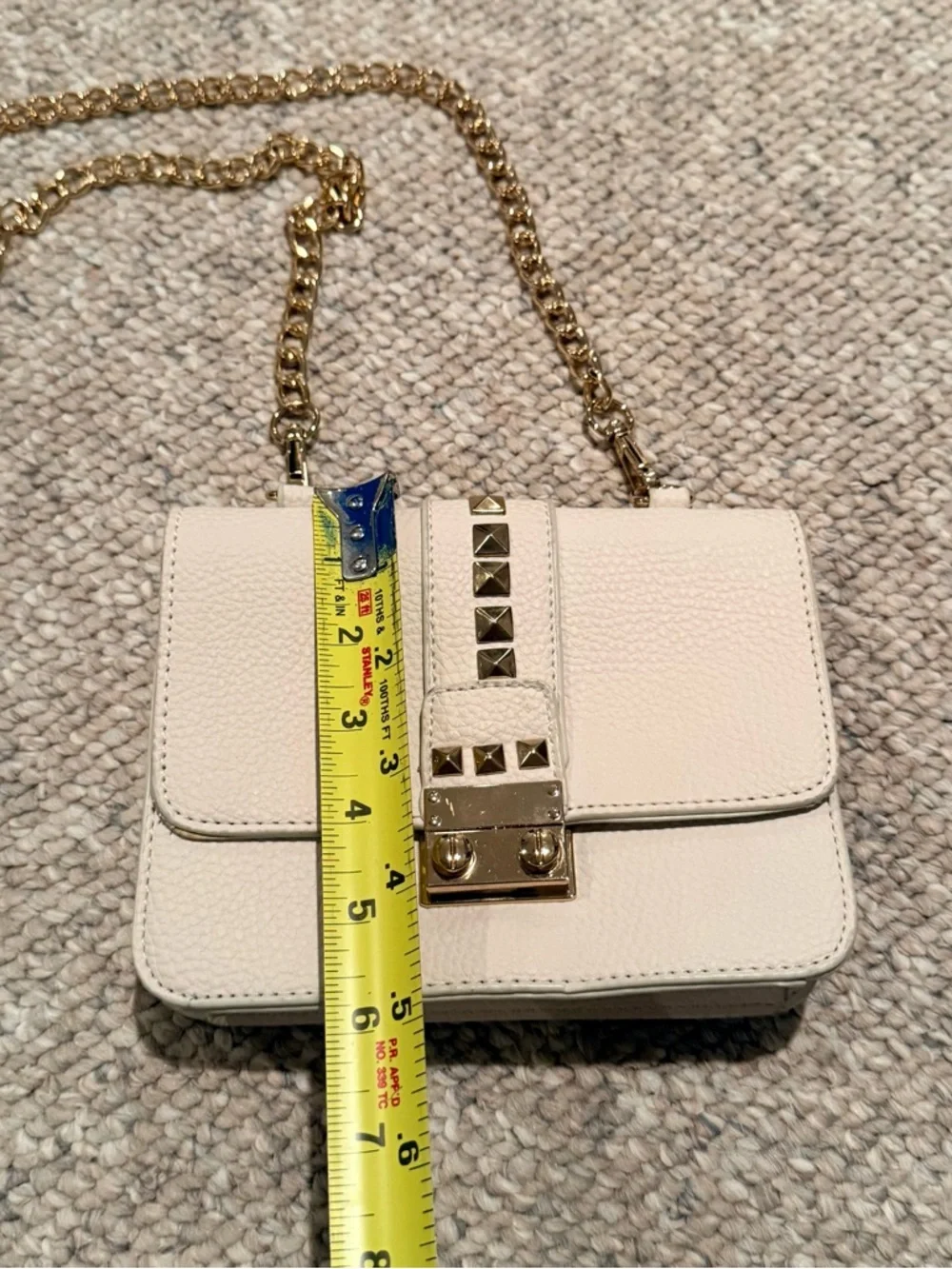 BCBG Paris Genuine leather Ivory Gold Studded Chain Mini Crossbody Bag